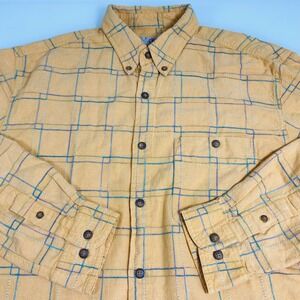 The Territory Ahead Mens Geometric Print Button Down Shirt L Yellow Cotton Rayon
